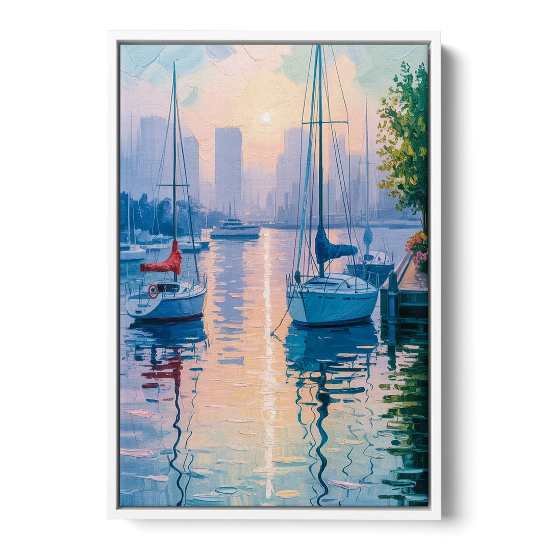 Coal Harbour Morning Light - White Frame Canvas