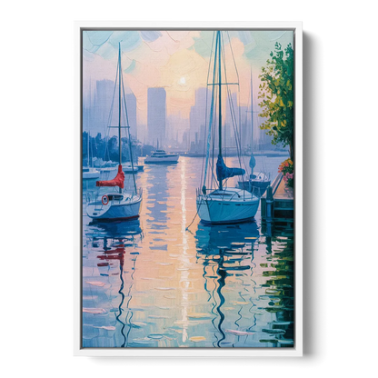 Coal Harbour Morning Light - White Frame Canvas