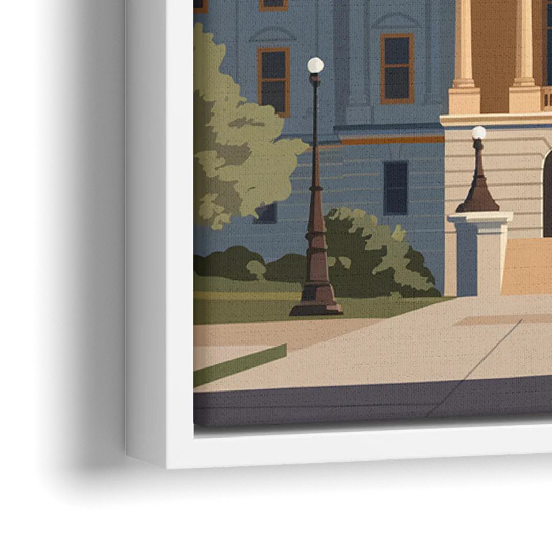 Sacramento Capitol Building - Close-Up White Frame Canvas