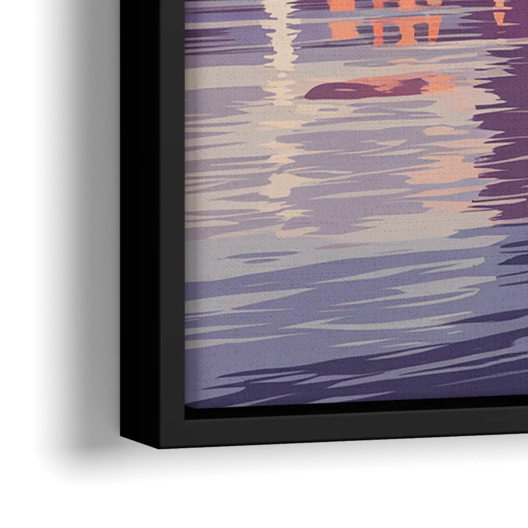 Cincinnati Skyline Over the Ohio River - Close-Up Black Frame Canvas