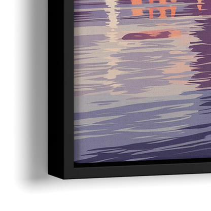 Cincinnati Skyline Over the Ohio River - Close-Up Black Frame Canvas