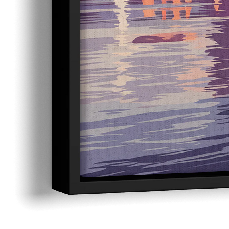 Cincinnati Skyline Over the Ohio River - Close-Up Black Frame Canvas