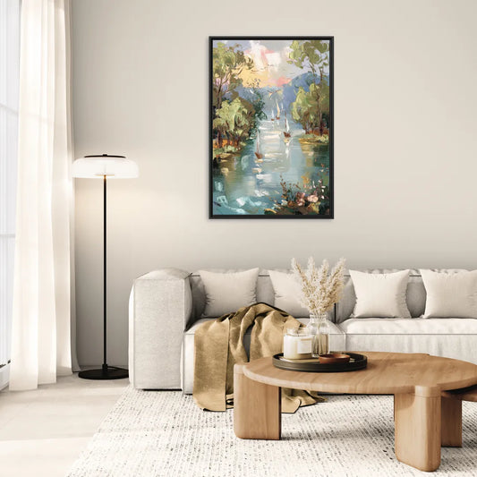 Eugene Riverfront Views - Living Room Black Frame Canvas