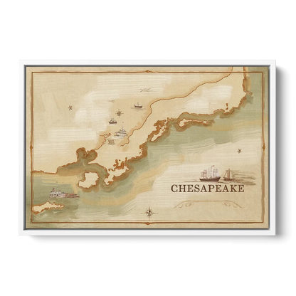 Chesapeake Bay Map Elegance - White Frame Canvas