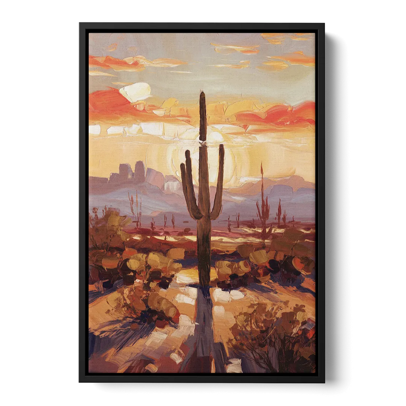 Phoenix Cactus Silhouette - Black Frame Canvas