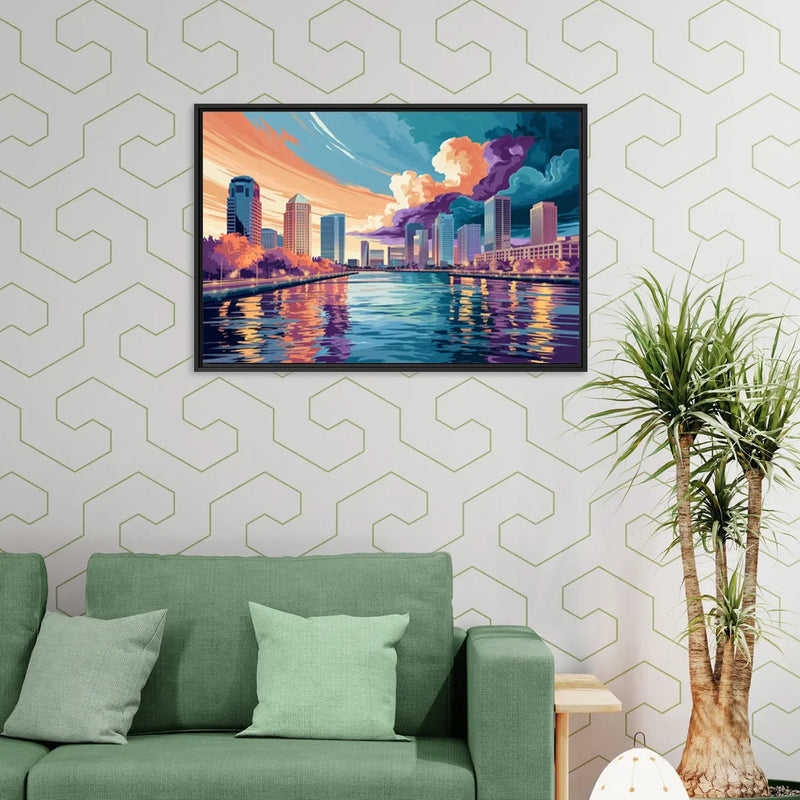 Tampa Bay Skyline Panorama - Living Room Black Frame Canvas