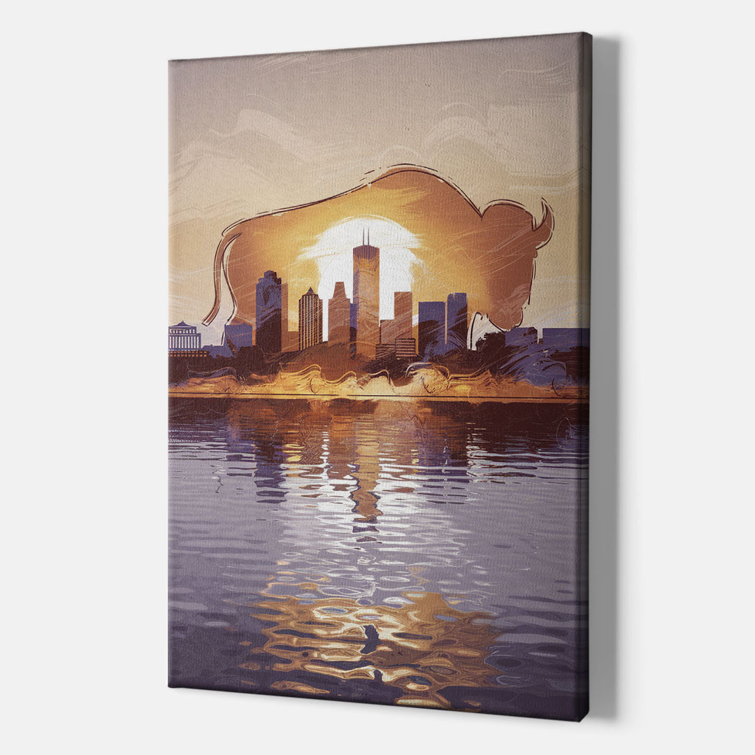 Buffalo Cityscape Reflection - Canvas Wall Art Indoor