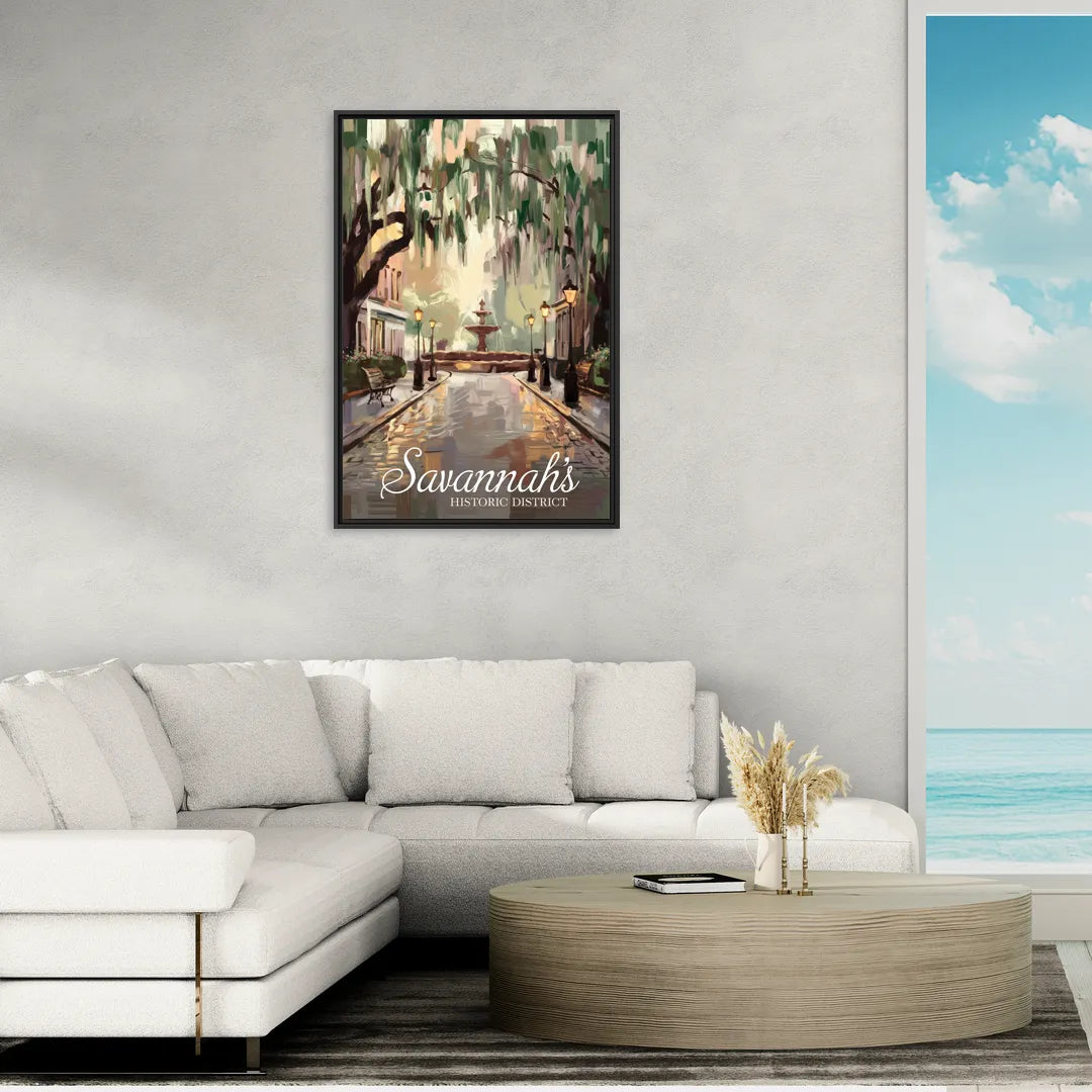 Savannah Historic District Charm - Living Room Black Frame Canvas