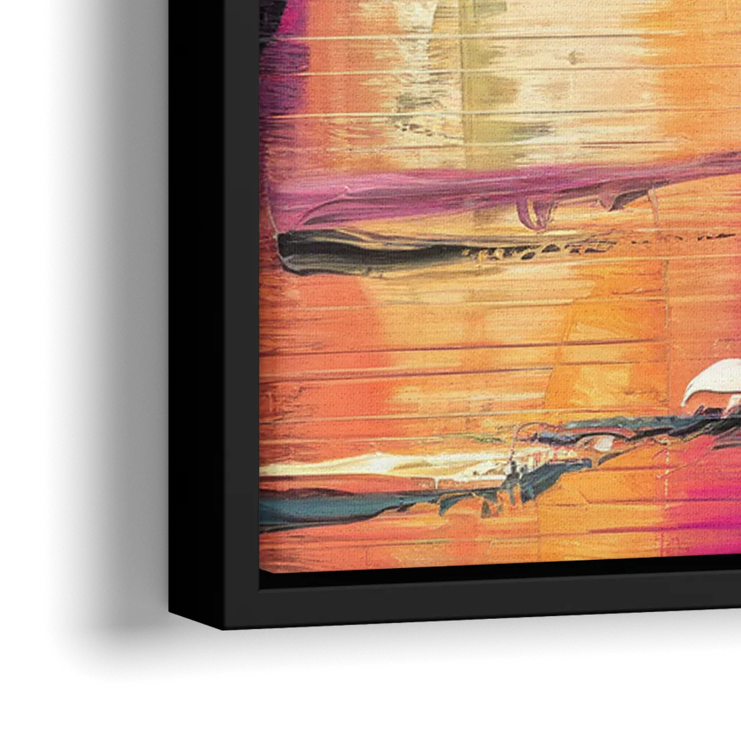 Miami Palm Trees and Sunset - Close-Up Black Frame Canvas