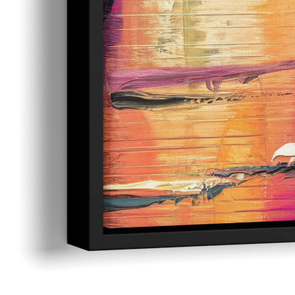 Miami Palm Trees and Sunset - Close-Up Black Frame Canvas