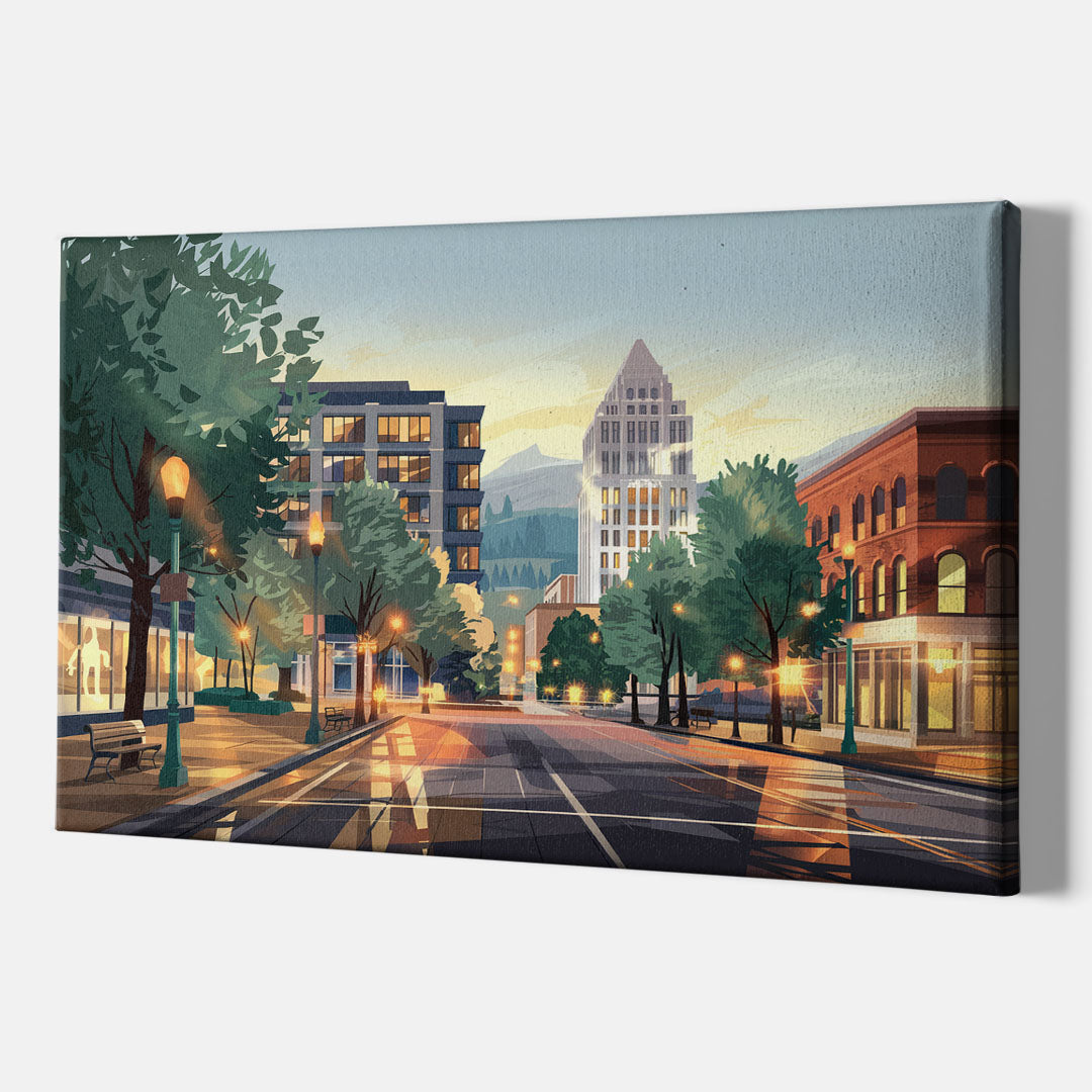 Eugene Cityscape Downtown - Canvas Wall Art Indoor