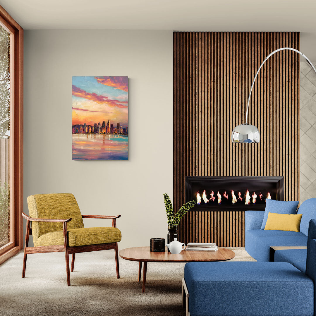 San Diego Skyline Sunset - Canvas Wall Art Living Room