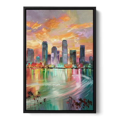 Tampa Skyline at Sunset - Black Frame Canvas