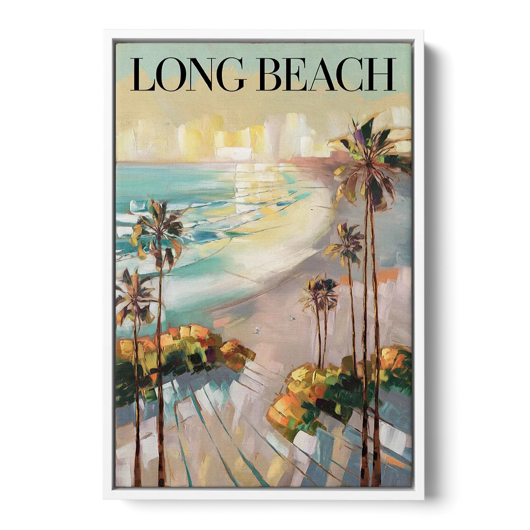 Long Beach California Palm Trees - White Frame Canvas