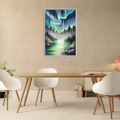 Aurora Borealis Landscape - Living Room White Frame Canvas