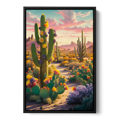 Phoenix Cactus Scene - Black Frame Canvas