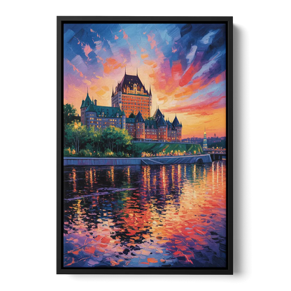Chteau Frontenac at Sunset - Black Frame Canvas