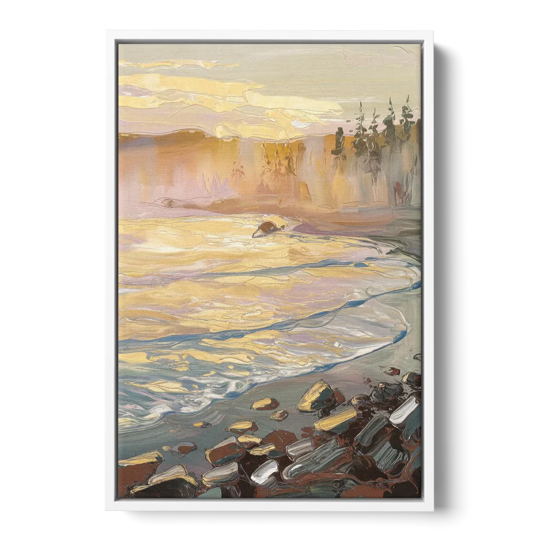 Traverse City Coastal Sunrise - White Frame Canvas