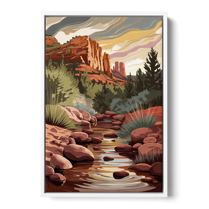 Sedona Oak Creek Reflections - White Frame Canvas