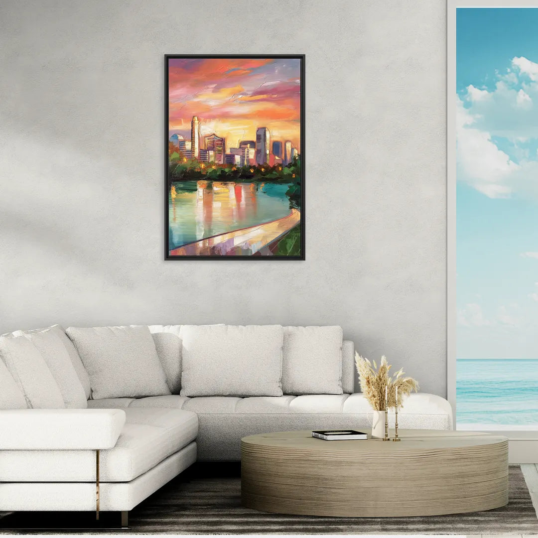 Austin Enchanting Cityscape - Living Room Black Frame Canvas