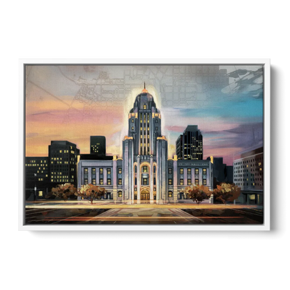 Buffalo City Hall Iconic View - White Frame Canvas