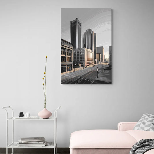Detroit Downtown Streets - Canvas Wall Art Living Room