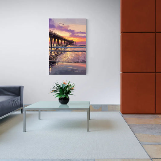 Long Beach Pier at Sunset - Canvas Wall Art Living Room