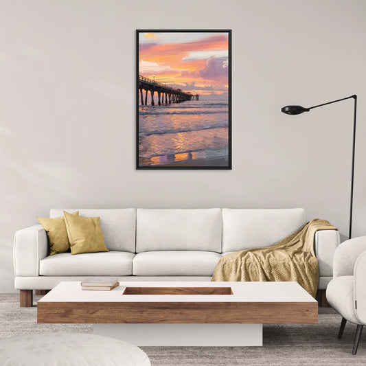 Myrtle Beach Pier at Sunset - Living Room Black Frame Canvas