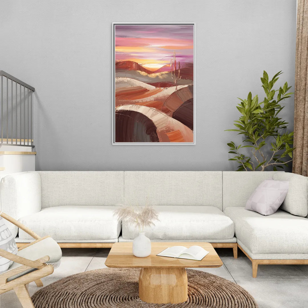 Santa Fe Desert Sunrise - Living Room White Frame Canvas