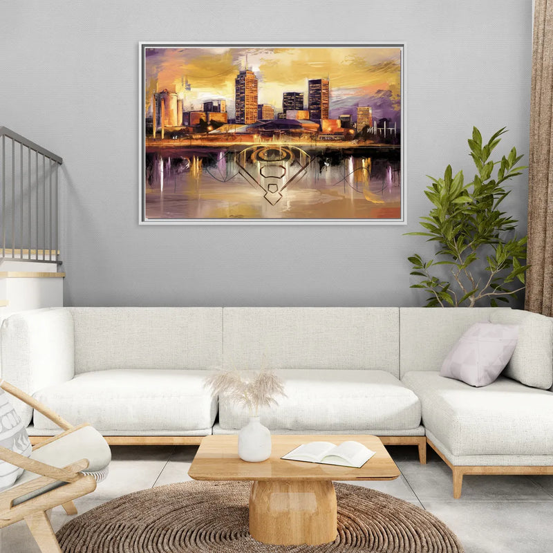 Baltimore Skyline With Orioles Theme - Living Room White Frame Canvas