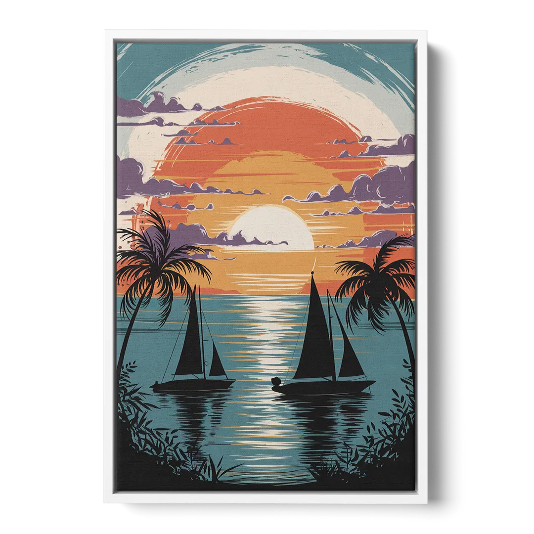 Key West Sunset Over Water - White Frame Canvas