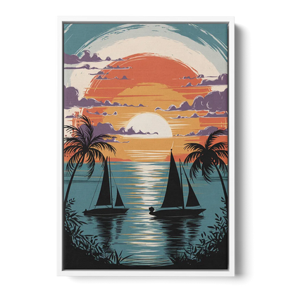 Key West Sunset Over Water - White Frame Canvas