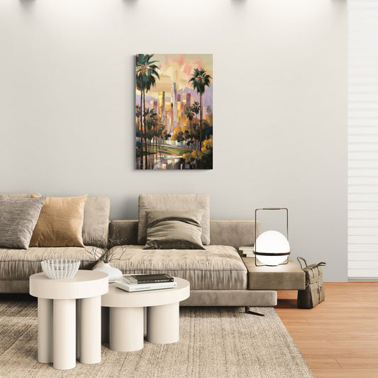Los Angeles Palm Trees and Skyscrapers - Canvas Wall Art Living Room