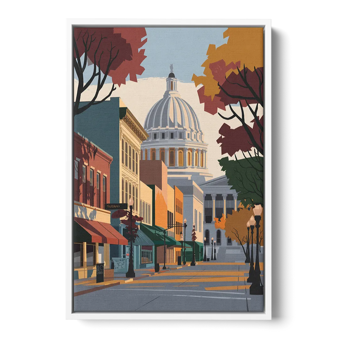 Madison State Street Vibes - White Frame Canvas