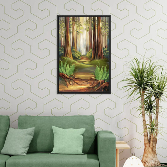 Big Sur Redwood Forest - Living Room Black Frame Canvas