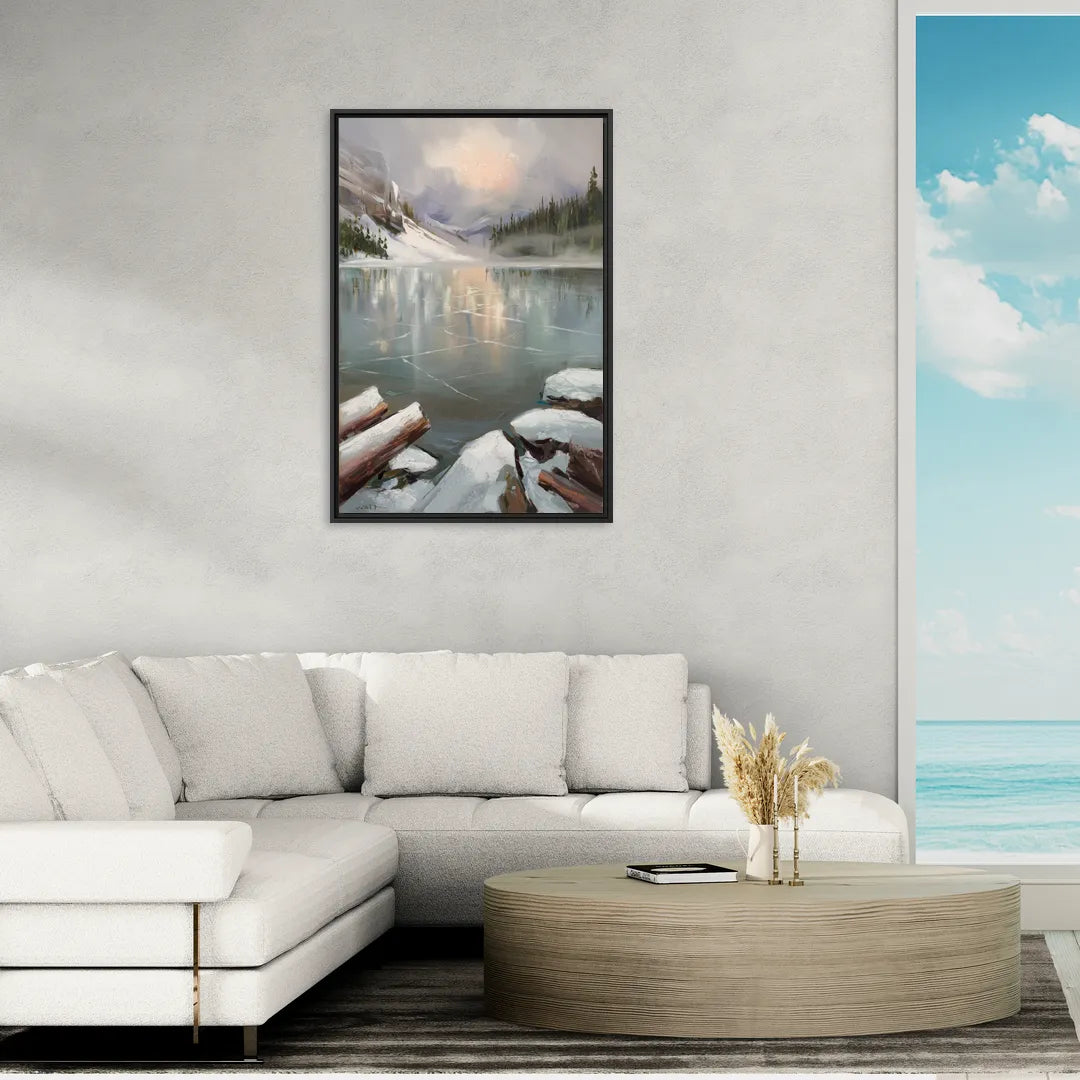 Lake Placid Frozen Lake Beauty - Living Room Black Frame Canvas