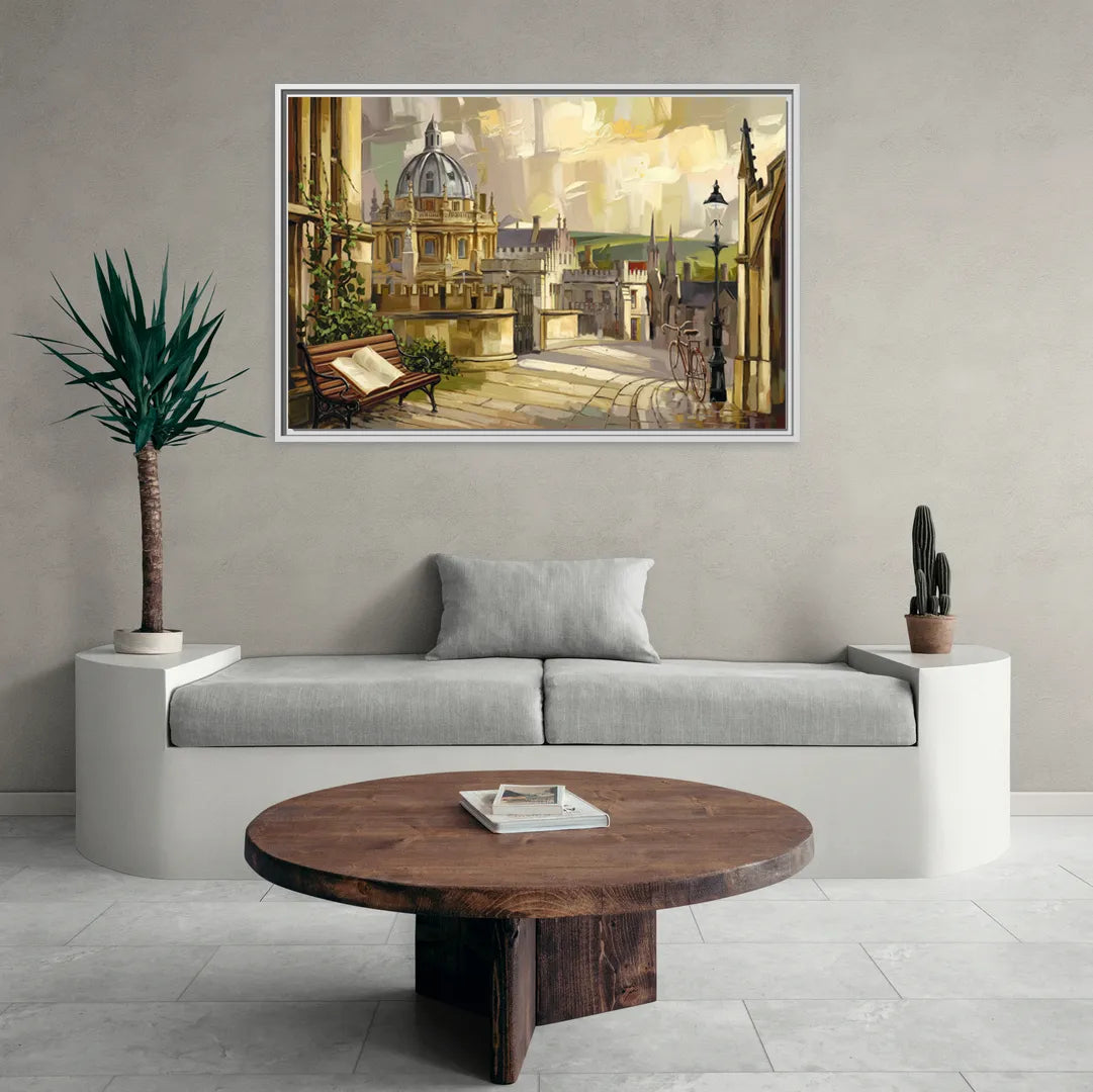 Oxford University Charm - Living Room White Frame Canvas