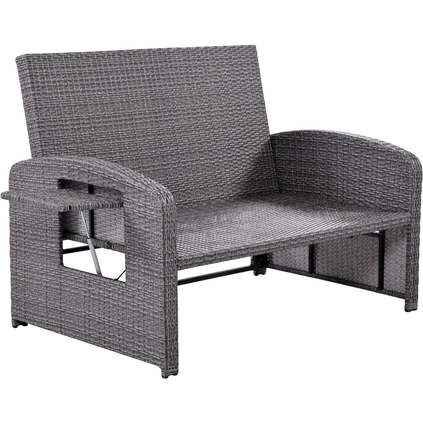 Elegant PE Wicker Double Chaise Lounge - 2-Person Patio Daybed with Recliner
