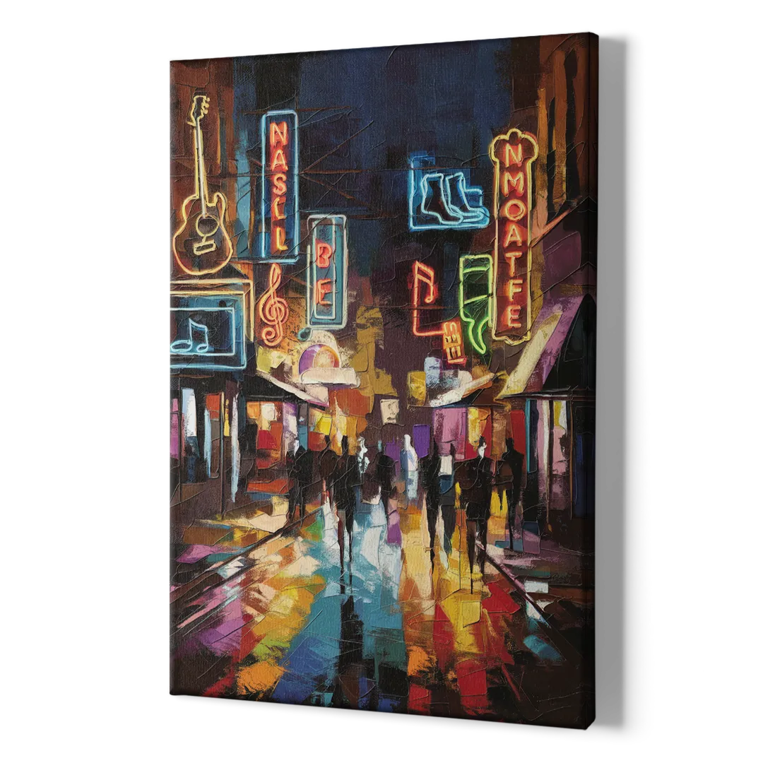 Nashville Broadway Nightlife - Canvas Print Art Sides