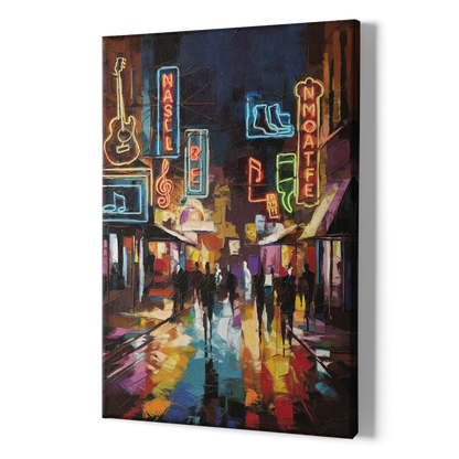 Nashville Broadway Nightlife - Canvas Print Art Sides