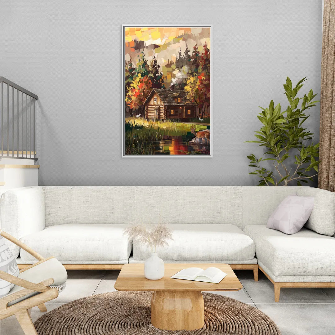 Gatlinburg Cabin in the Woods Rustic - Living Room White Frame Canvas