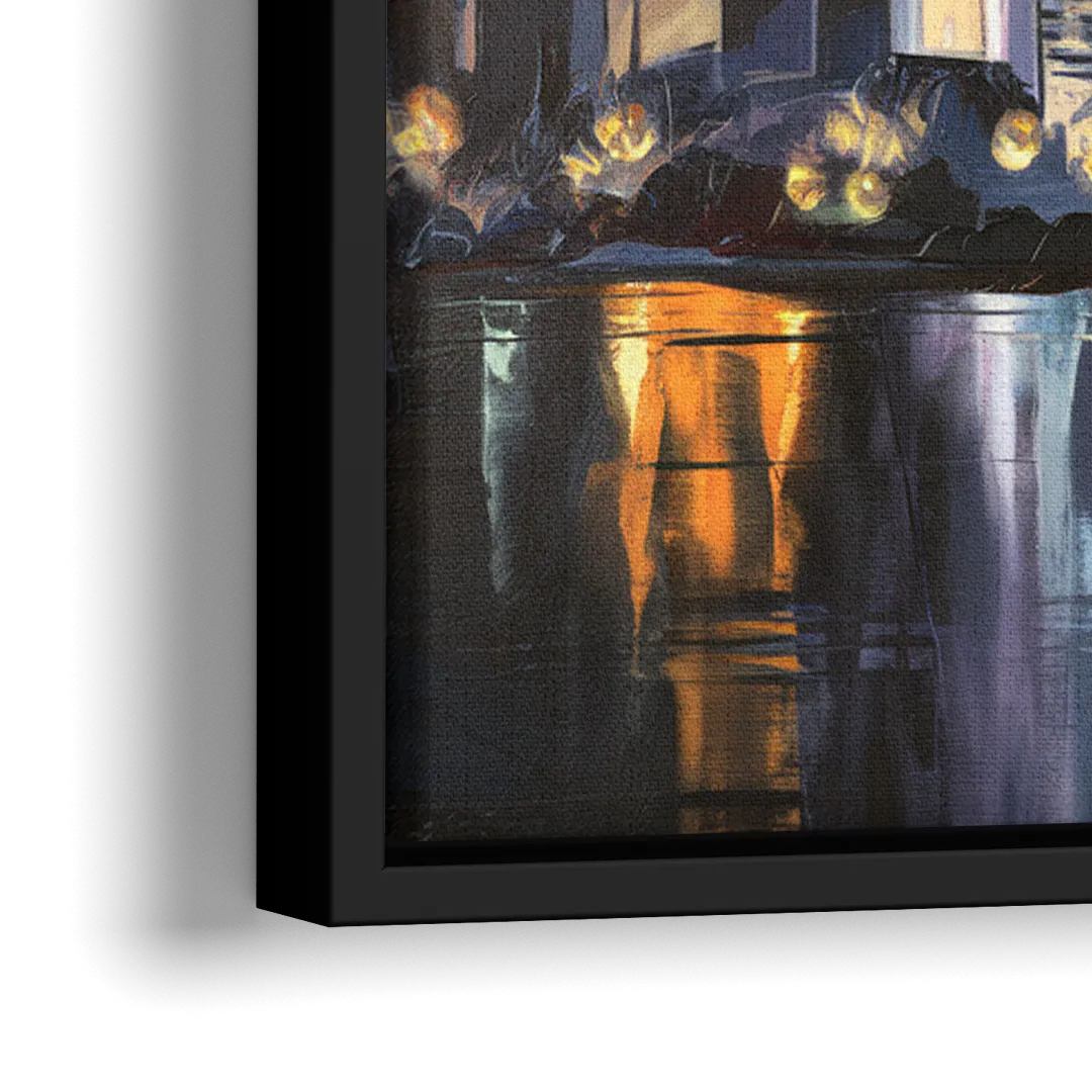 Toledo Nighttime Skyline - Close-Up Black Frame Canvas