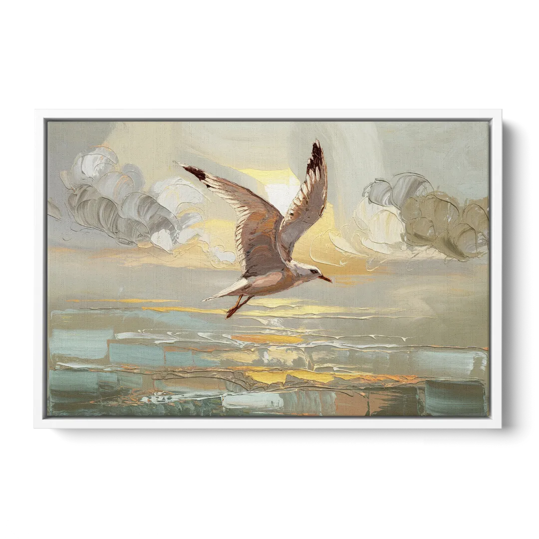 Corpus Christi Seagulls In Flight - White Frame Canvas