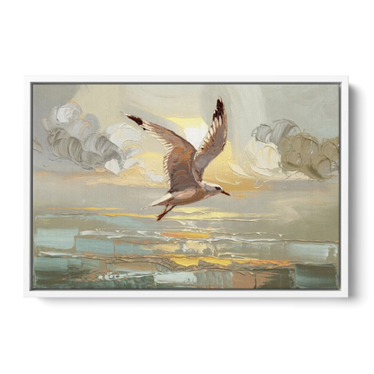 Corpus Christi Seagulls In Flight - White Frame Canvas