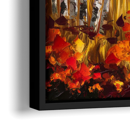 Aspen Forest in Autumn - Close-Up Black Frame Canvas