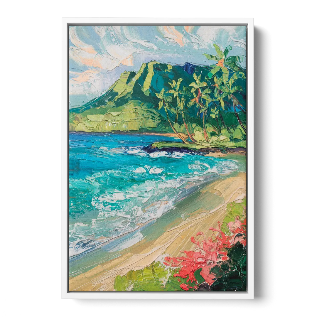 Honolulu Diamond Head View - White Frame Canvas