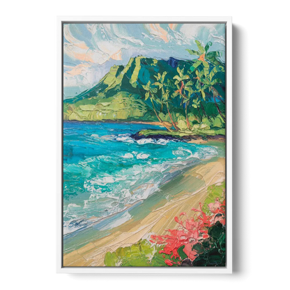 Honolulu Diamond Head View - White Frame Canvas