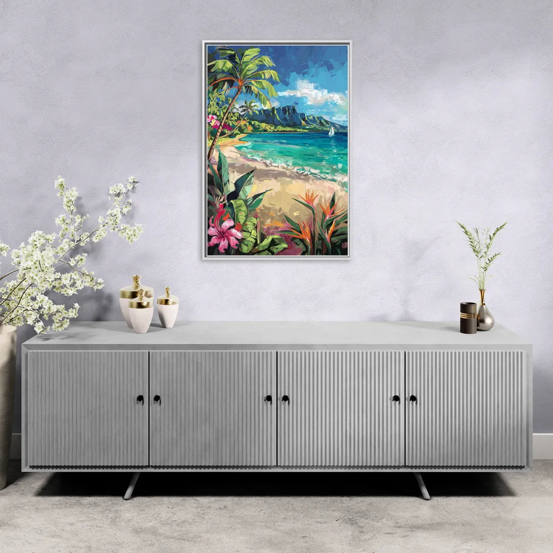 Honolulu Tropical Paradise - Living Room White Frame Canvas