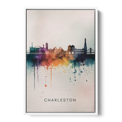 Charleston Historic Skyline - White Frame Canvas