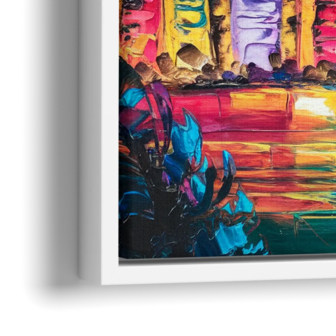 Miami Skyline Reflection - Close-Up White Frame Canvas